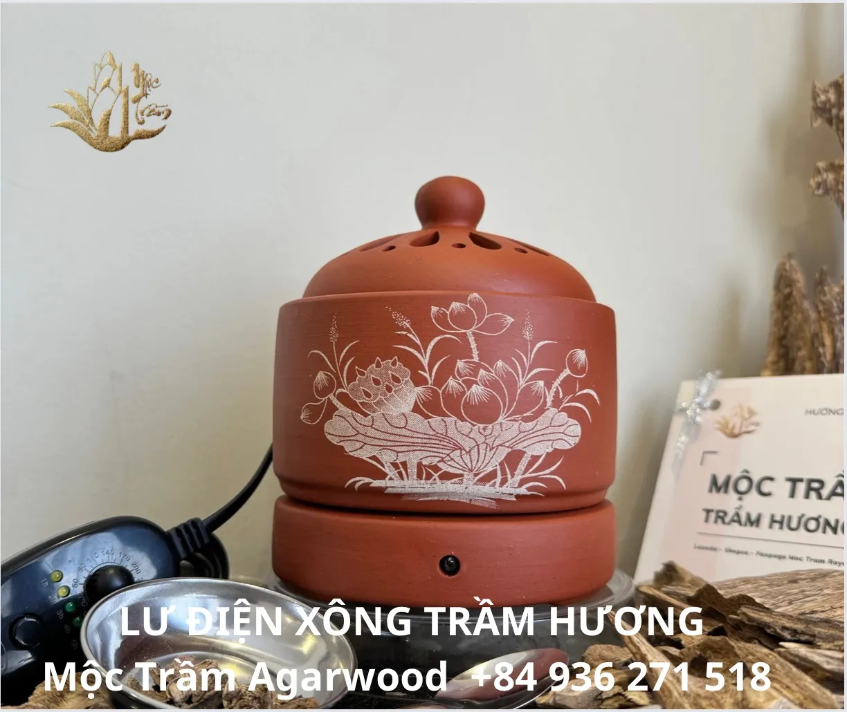 Bat Trang Ceramic Electric Burner – Agarwood, Herbs &amp; Essential Oils | Vietnamese Incense Heater